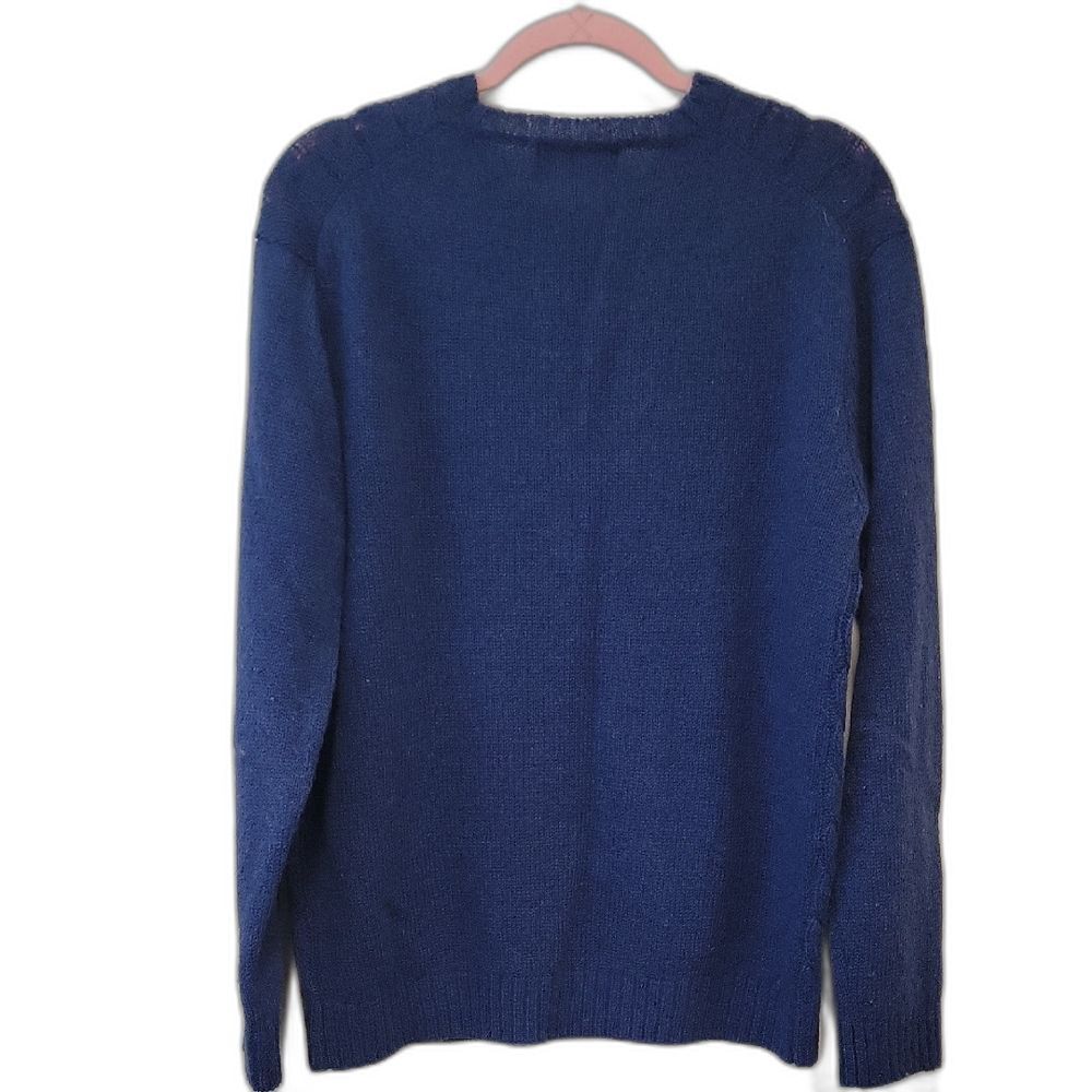 Line Of Trade The Mariner Sweater Blue Shetland Wool Cable Knit Crewneck Size M - Picture 2 of 11